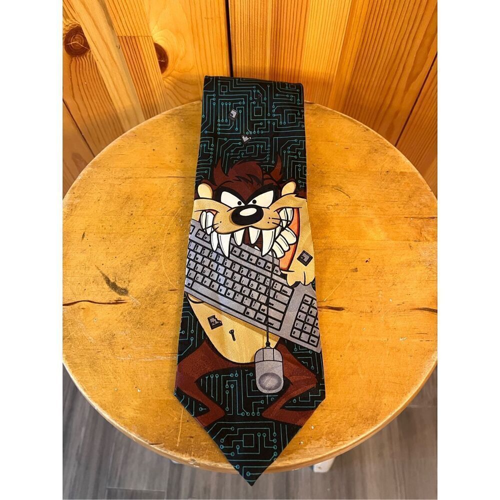 Vintage Looney Tunes Taz Computer Tie Tasmanian Devil Necktie 1990's (3403)